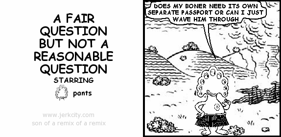 pants: DOES MY BONER NEED ITS OWN SEPARATE PASSPORT OR CAN I JUST WAVE HIM THROUGH
